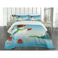 thumbnail image 1 of Ambesonne Snowman Quilted Bedspread Set 3 Pcs, Skating Happy Cartoon, Queen Size, Blue Orange Green, 1 of 5