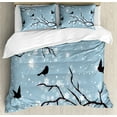 thumbnail image 1 of Ambesonne Snowy Trees Duvet Cover Sets, Birds Snowflakes, 2-Queen, Blue Grey Charcoal Grey, 1 of 7