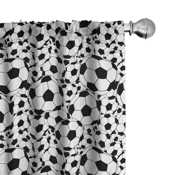 Ambesonne Soccer Window Curtains, Monochrome Balls Sport Theme, Each 28" W x 84" L, White Black