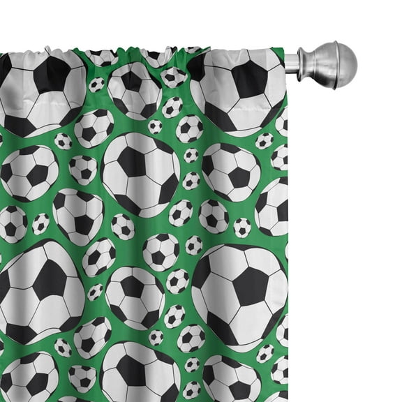 Ambesonne Soccer Curtains, Popular Sports Motif, Pair of 28"x95", Green Black White