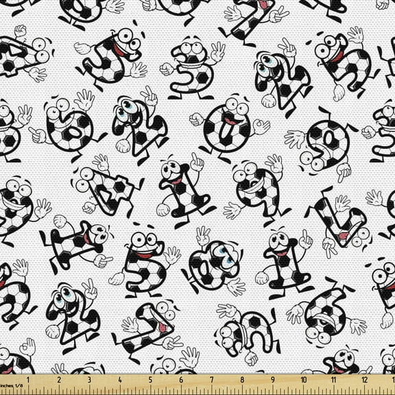 Ambesonne Soccer Fabric by the Yard Upholstery, Football Numbers Cartoon, 5 Yards, Multicolor