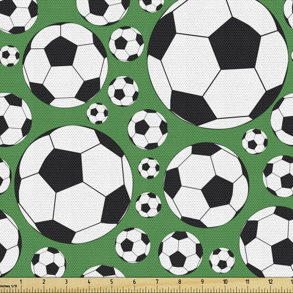 Ambesonne Soccer Fabric by the Yard Upholstery, Popular Sports Motif, 3 Yards, Green Black White