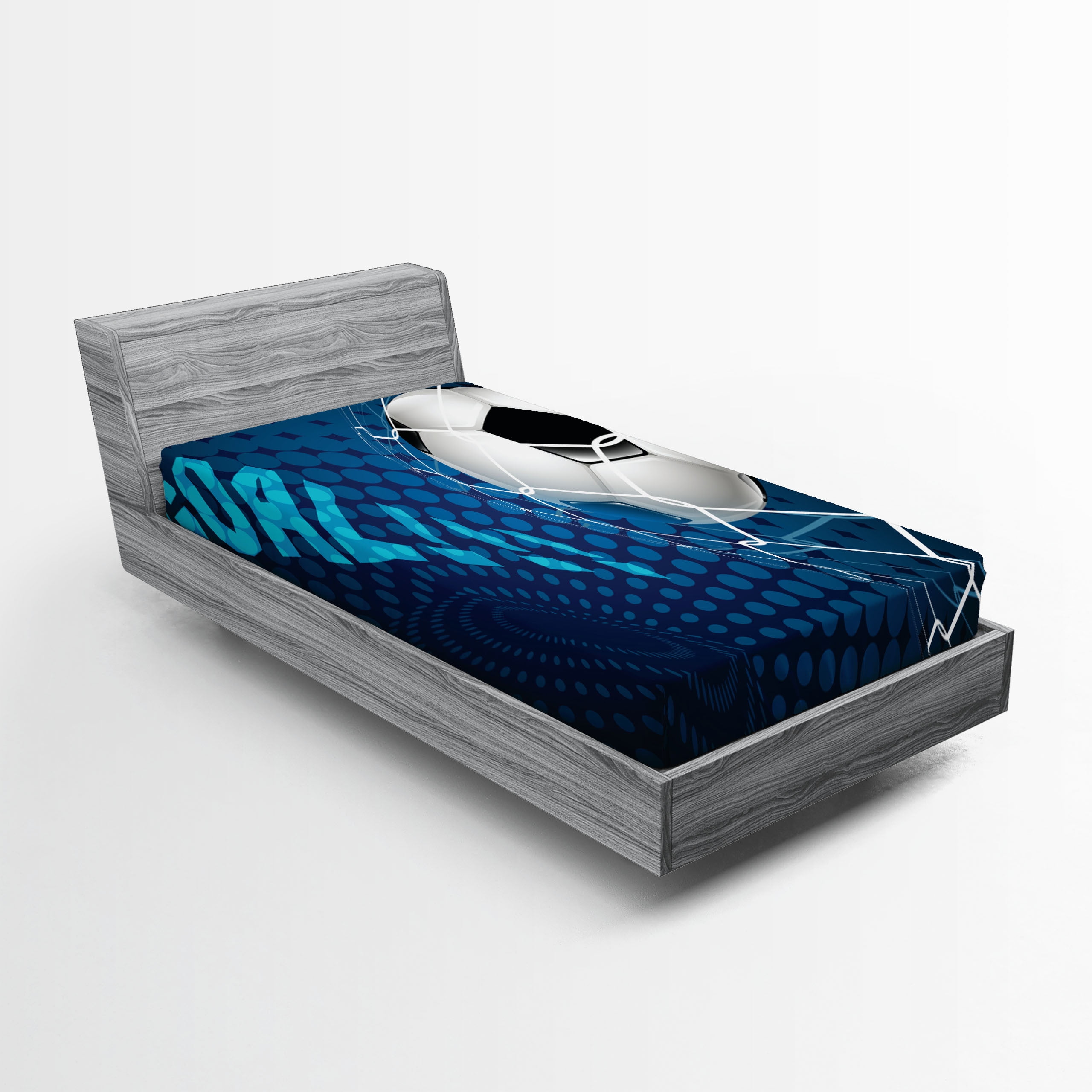 Twin XL Blue Black Microfiber Soccer Print Fitted Sheet