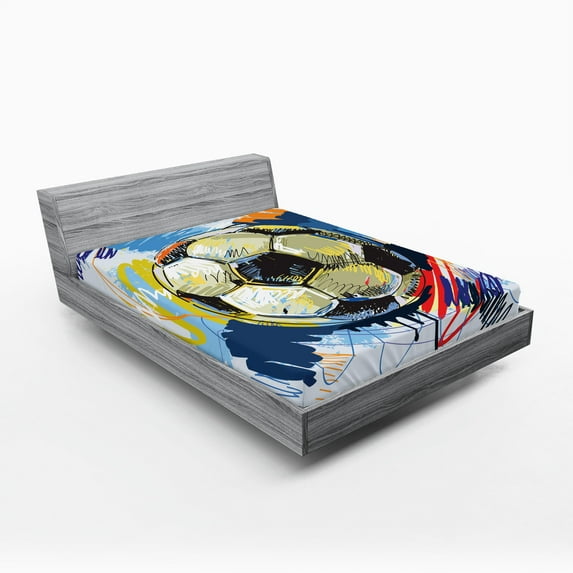 Ambesonne Soccer Fitted Sheet, Colorful Detailed, Full Size, Multicolor