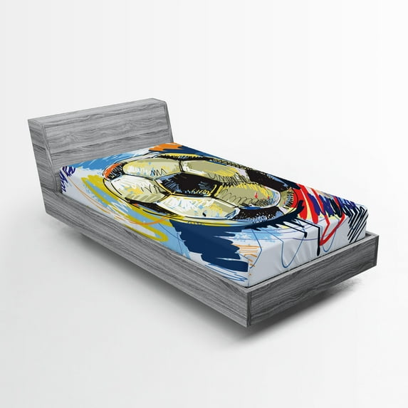 Ambesonne Soccer Fitted Sheet, Colorful Detailed, Twin XL Size, Multicolor