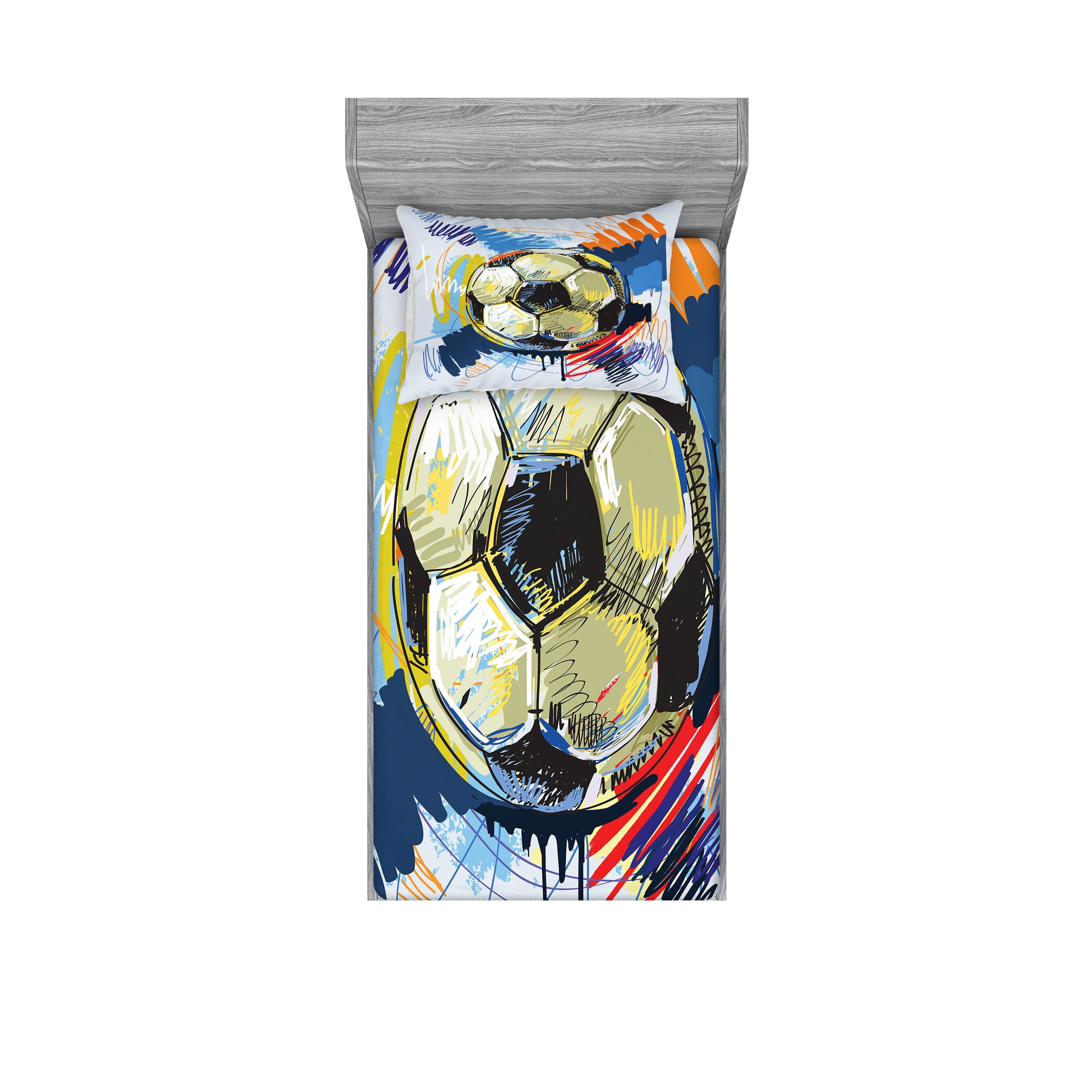 Twin White Microfiber Soccer Print Bedding Set