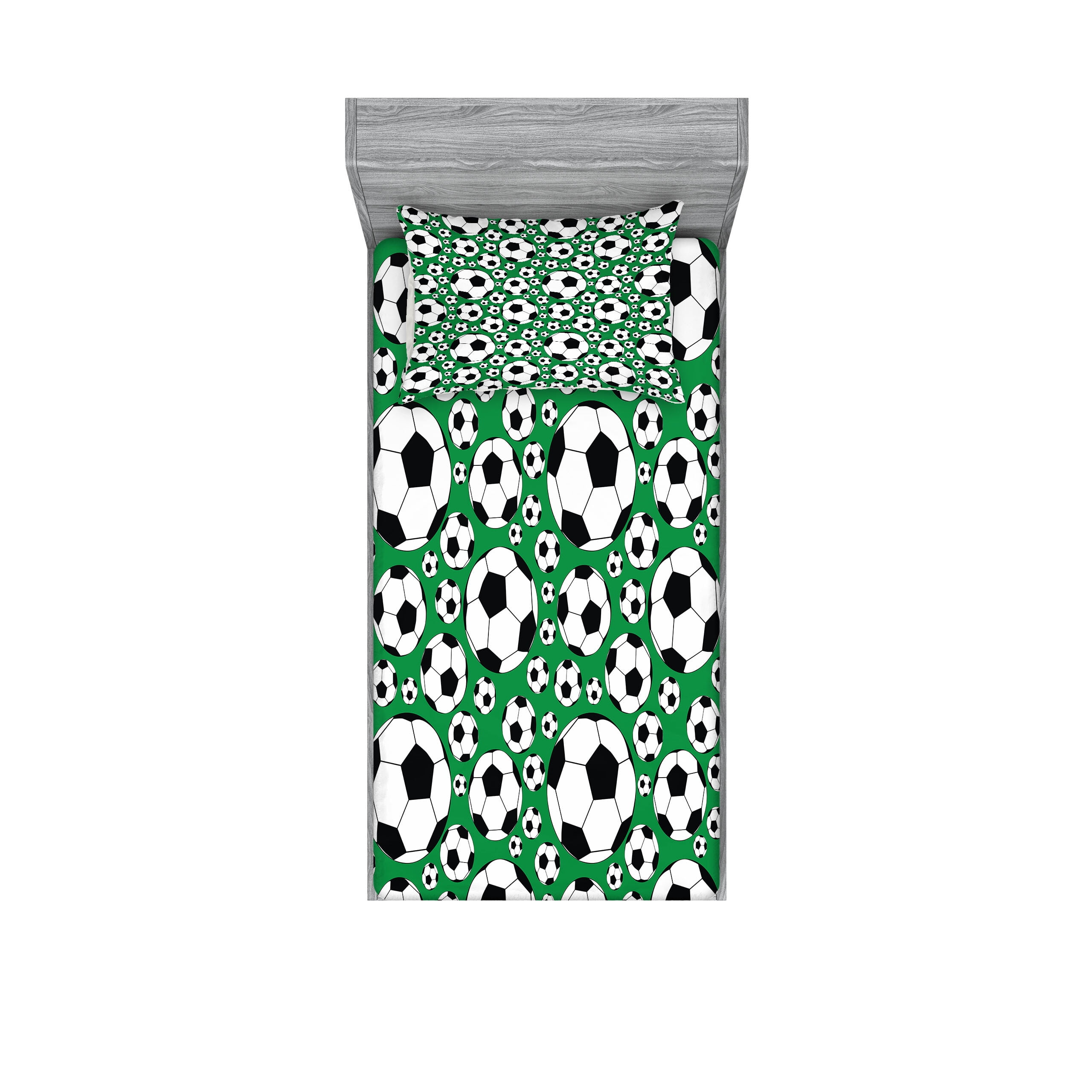 Green and White Soccer Print Microfiber Twin XL Sheet Set