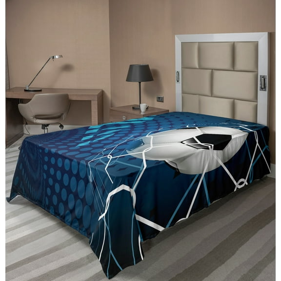 Ambesonne Soccer Flat Sheet, Abstract Goal Pattern, TwinXL Size, Blue Black White