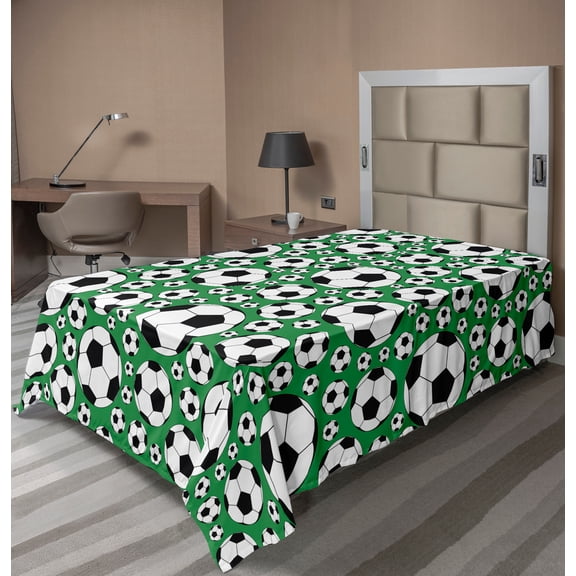 Ambesonne Soccer Flat Sheet, Popular Sports Motif, Twin Size, Green Black White