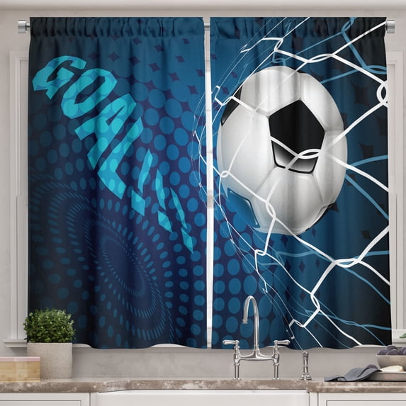 Ambesonne Soccer Kitchen Curtains, Abstract Goal Pattern, 55"x39", Blue Black White