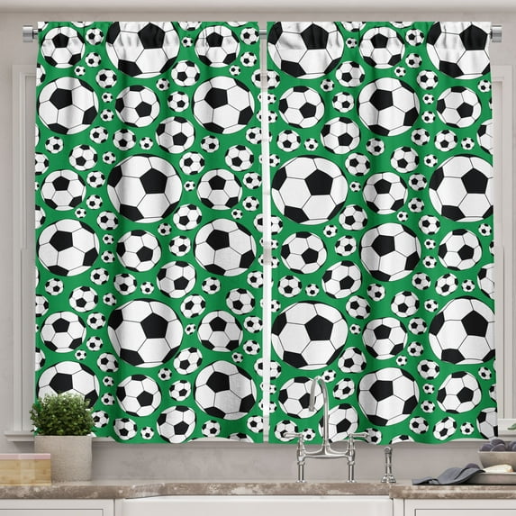Ambesonne Soccer Kitchen Curtains, Popular Sports Motif, 55"x39", Green Black White