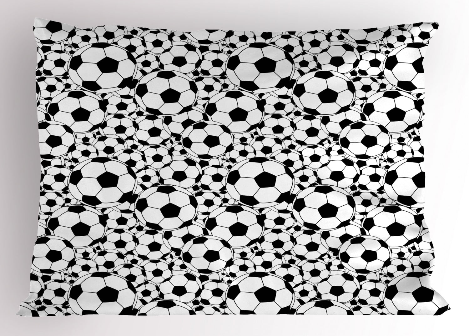 Black and White Soccer Print Polyester Pillow Sham