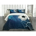 thumbnail image 1 of Ambesonne Soccer Quilted Bedspread Set 3 Pcs, Abstract Goal Pattern, Queen Size, Blue Black White, 1 of 5