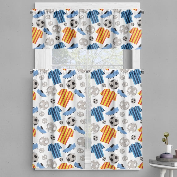 Ambesonne Soccer Valance & Curtain, Sports Clothes Shoes, 55"x45", Multicolor