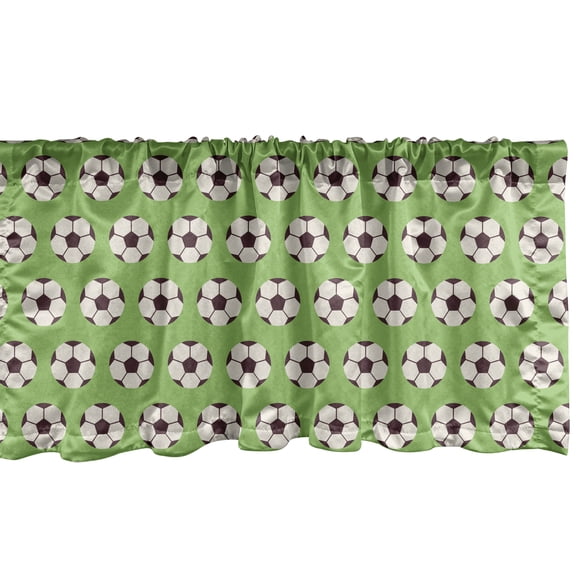 Ambesonne Soccer Valance Pack of 2, Repetitive Balls Goal Sports, 54"X12", Dark Brown Lime Green