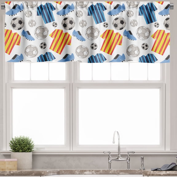 Ambesonne Soccer Valance Pack of 2, Sports Clothes Shoes, 42"X18", Multicolor