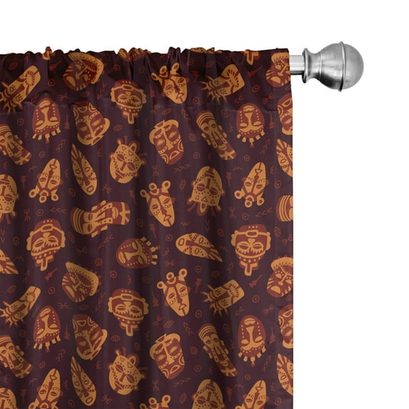 Ambesonne Southwestern Window Curtains, Indigenous Tribal Face, Each 28" W x 95" L, Maroon Amber and Burgundy