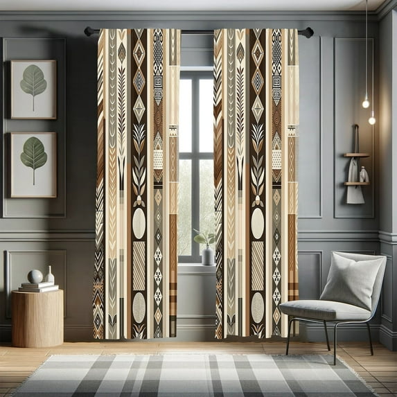 Ambesonne Southwestern Curtains 2 Panel Set, Brown Earthy Colors, Pair of - 28" x 84", Chocolate Ecru Taupe
