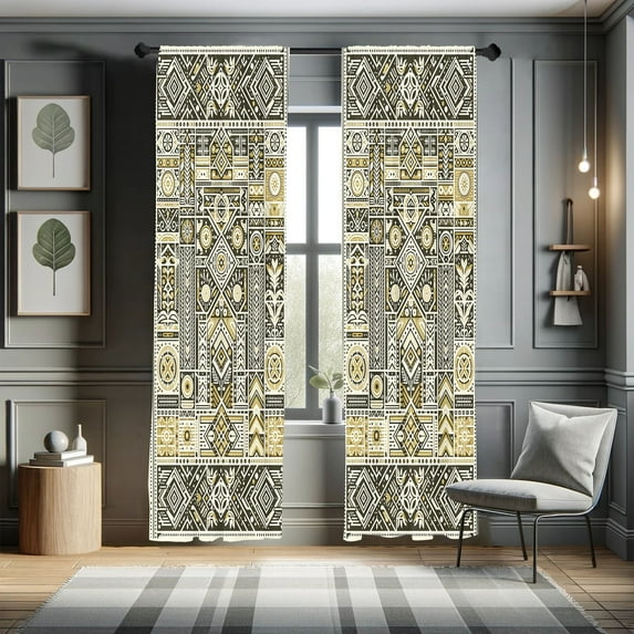 Ambesonne Southwestern Curtains 2 Panel Set, Geometric Botanical, Pair of - 28" x 84", Dark Taupe Fawn Ivory