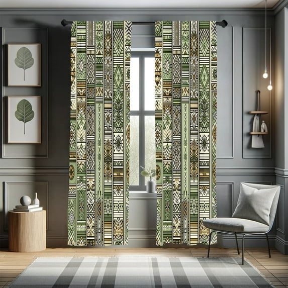 Ambesonne Southwestern Curtains 2 Panel Set, Pastel Nature Shapes, Pair of - 28" x 63", Pale Green Khaki