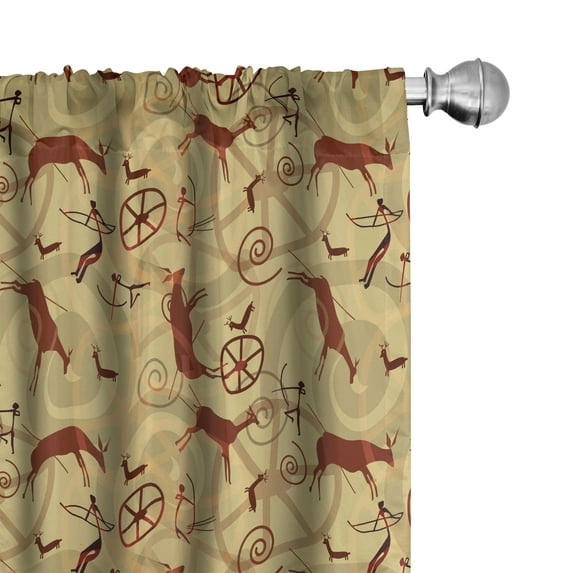 Ambesonne Southwestern Curtains, Prehistoric Art, Pair of 28"x95", Pale Yellow Brown