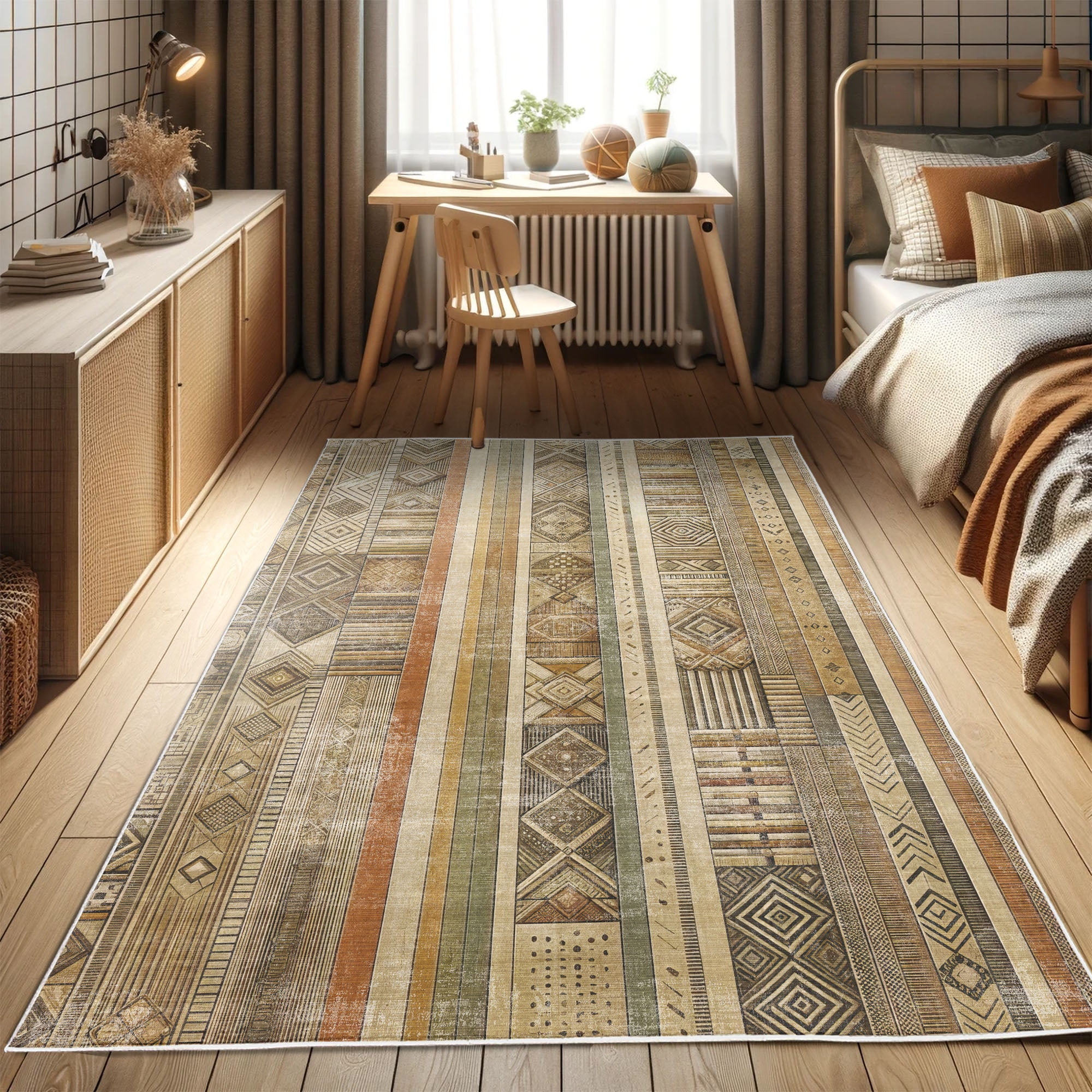 Rustic Southwestern Multicolor Synthetic Runner Rug