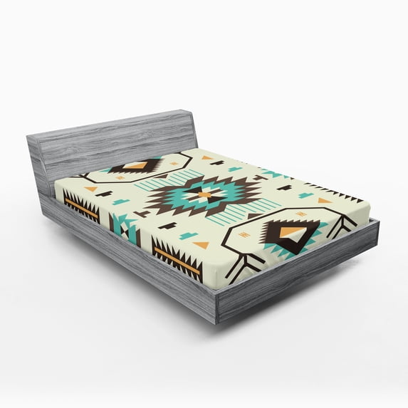 Ambesonne Southwestern Fitted Sheet, Aztec Art, Queen Size, Multicolor