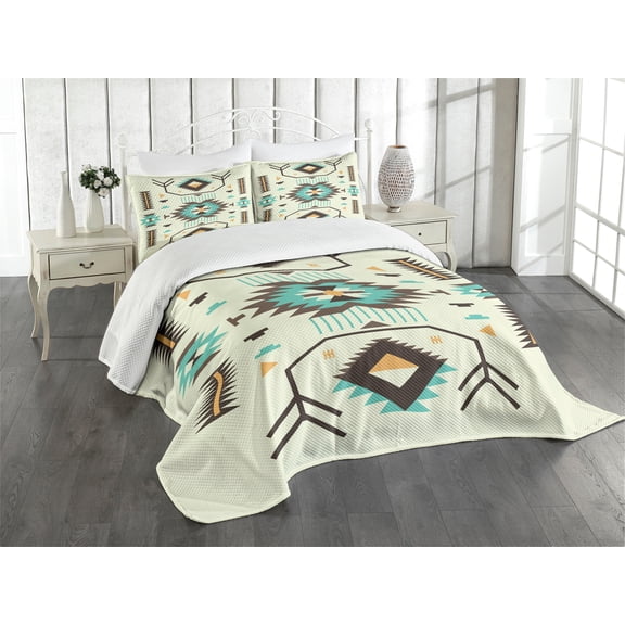 Ambesonne Southwestern Quilted Bedspread Set 3 Pcs, Aztec Art, Queen Size, Multicolor
