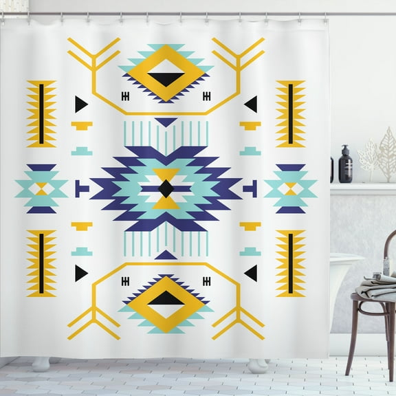 Ambesonne Southwestern Shower Curtain, Ethnic Motif Zigzags, 69"Wx70"L, Earth Yellow