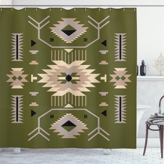 Ambesonne Southwestern Shower Curtain, Ethnic Motif Zigzags, 69"Wx70"L, Pale Olive