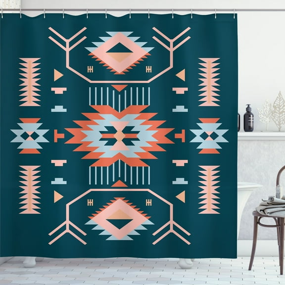Ambesonne Southwestern Shower Curtain, Ethnic Motif Zigzags, 69"Wx75"L, Dark Teal