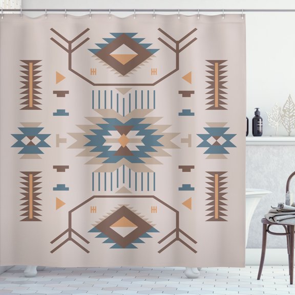 Ambesonne Southwestern Shower Curtain, Zigzag Design Triangle, 69"Wx70"L, Umber Almond
