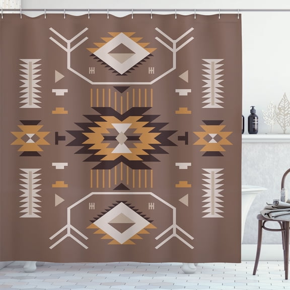 Ambesonne Southwestern Shower Curtain, Zigzag Design Triangle, 69"Wx84"L, Pale Eggshell