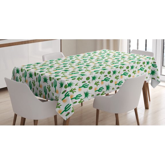 Ambesonne Southwestern Tablecloth Rectangular Table Cover, Fun Desert Cactus, 52"x70", Jade Green Orange and Pink