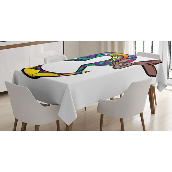 Ambesonne Southwestern Tablecloth Rectangular Table Cover, Kokopelli Hare, 52"x70", Multicolor
