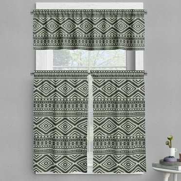 Ambesonne Southwestern Valance & Curtain, Geometric, 55"x30", Black and Eggshell