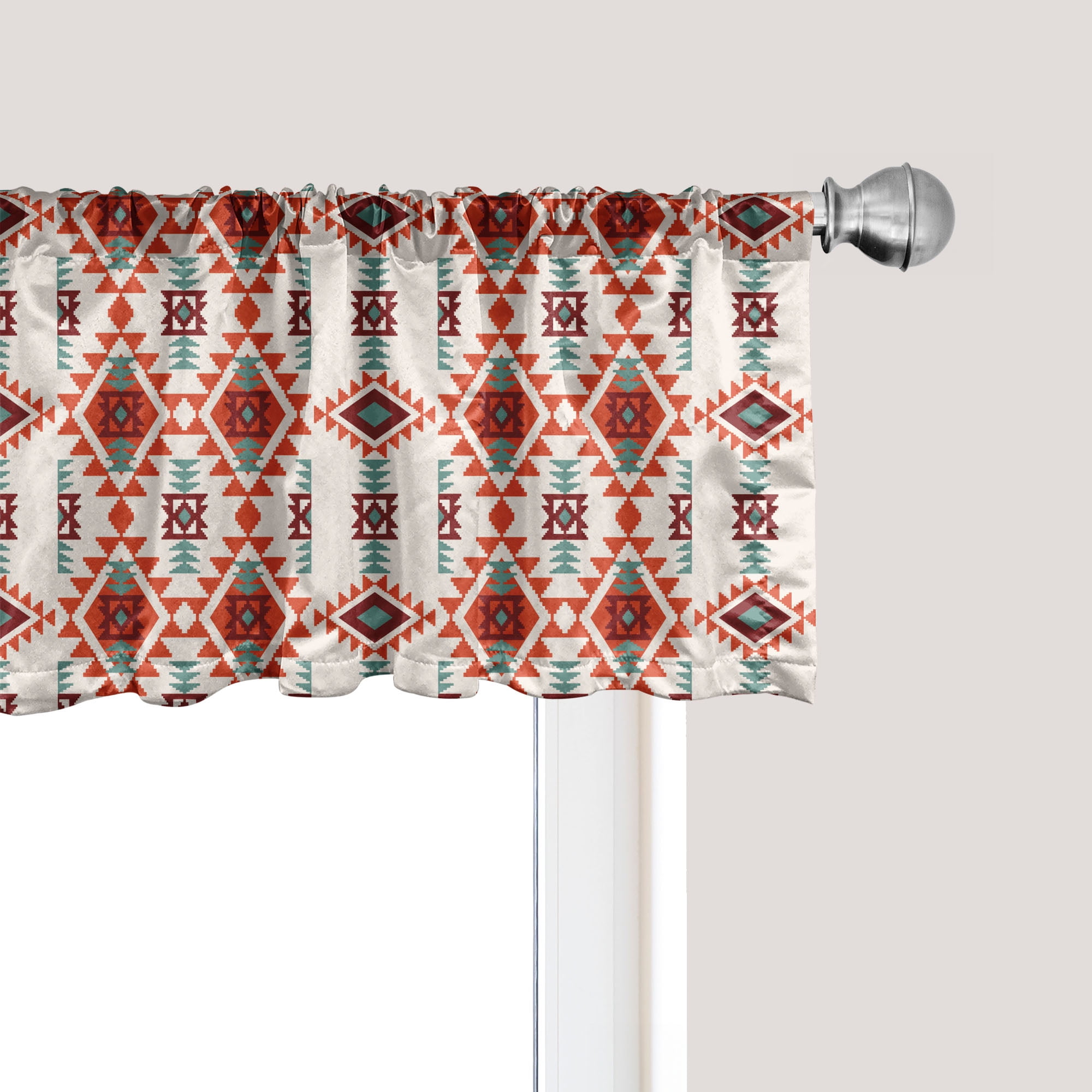 Southwestern Aztec Folk Art Rod Pocket Valance, 54" x 12", Brown Seafoam