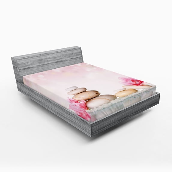 Ambesonne Spa Fitted Sheet, Bohemian Stones, California King, Pale Pink Peach