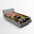 thumbnail image 1 of Ambesonne Spa Fitted Sheet, Warm Stones and Flowers, Twin XL Size, Purple Black and Green, 1 of 2