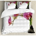 thumbnail image 1 of Ambesonne Spa Print Duvet Cover Sets, Closeup Orchid Flowers, 2-Queen, Fuchsia Green and Grey, 1 of 7