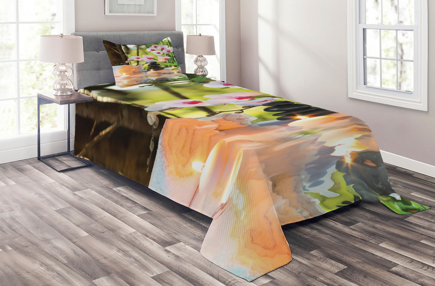 Ambesonne Spa-Vorhänge 274x244cm – Romantisches Design Mit Kerzen Und Orchideen Für Wohnzimmer & Schlafzimmer