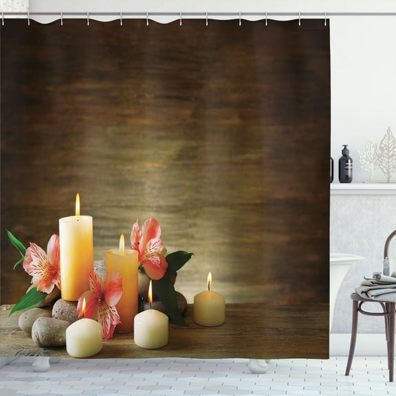 Ambesonne Spa Shower Curtain, Candles Wellbeing Unity, 69"Wx84"L, Multicolor