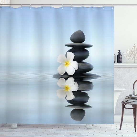 Ambesonne Spa Shower Curtain, Stones Plumeras, 69"Wx84"L, Pale Blue and Grey