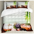 thumbnail image 1 of Ambesonne Spa Themed Duvet Cover Set, Flowers Stones Picture, 2-Calking, White Brown Green, 1 of 7