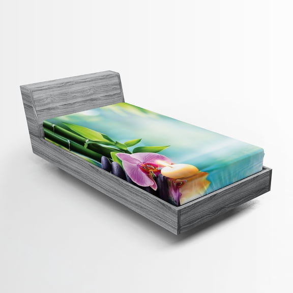 Ambesonne Spa Themed Fitted Sheet, Branch Tranquil Nature, Twin XL Size, Multicolor