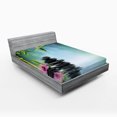 thumbnail image 1 of Ambesonne Spa Themed Fitted Sheet, Hibiscus Branch on Water, Queen Size, Petrol Blue Lime Green, 1 of 2