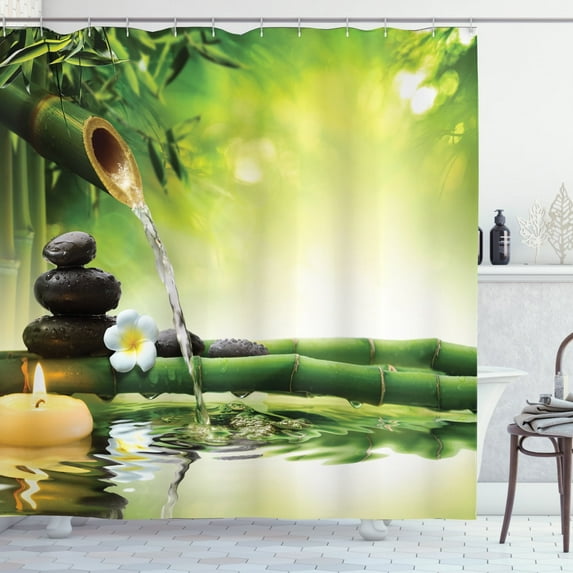 Ambesonne Spa Themed Shower Curtain, Branch Stones Plumeria, 69"Wx70"L, Multicolor