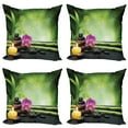 thumbnail image 1 of Ambesonne Spa Themed Throw Pillow Cover 4 Pack, Orchid Leaves and Rocks, 18", Apple Green and Fuchsia, 1 of 5