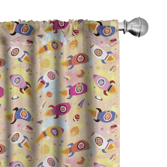 Ambesonne Space Window Curtains, Animals in Rockets, Each 28" W x 95" L, Earth Yellow Pale Peach
