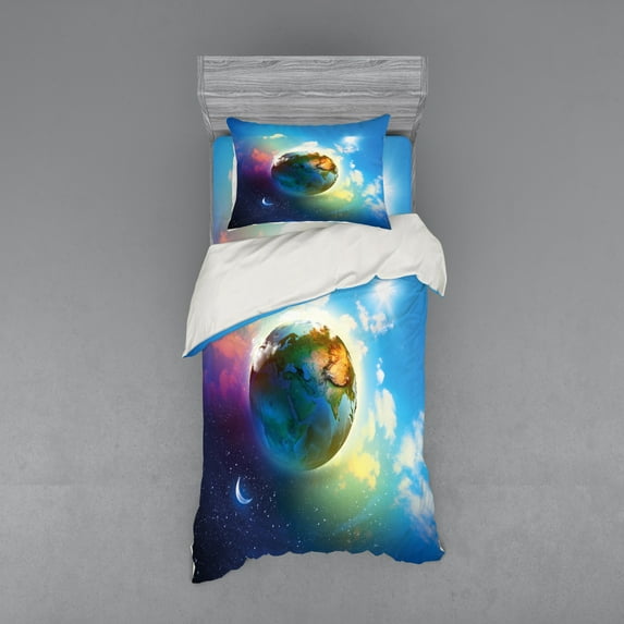 Ambesonne Space Bedding Set 3 Pcs, Cosmos Vibrant Scenery, Twin, Blue Violet